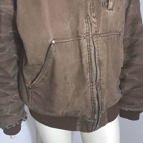 Vintage Thrashed Distressed Craftsman Tan Active Hoodie Workwear Jacket XL - Picture 5 of 13
